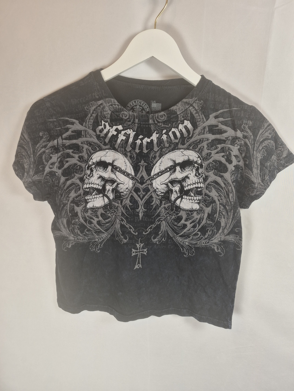 Affliction Black Skull Goth Streetwear Graphic Tee Size L
